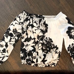 White House Black Market Flower Satin Blouse EUC